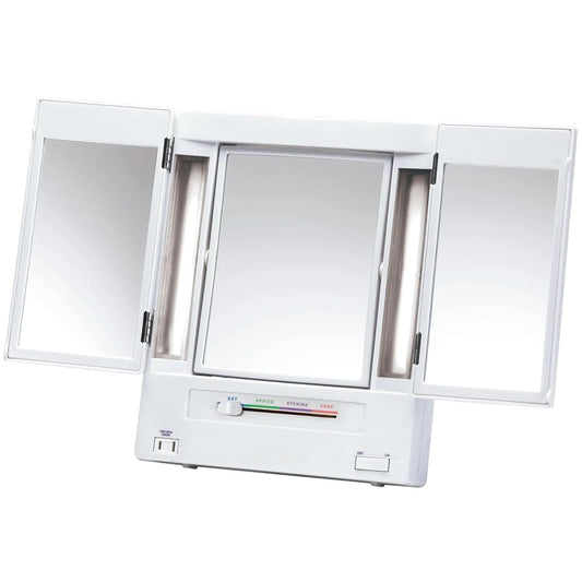 Tri-Fold Two-Sided Makeup Mirror with Lights - Vanity Mirror with 5X-1X Magnification &amp