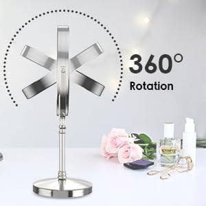 Lighted Makeup Mirror, 3000 mAh Rechargeable Double Sided Magnifying Vanity Mirror with 3 Colors, 1x/10x, 360° Rotation
