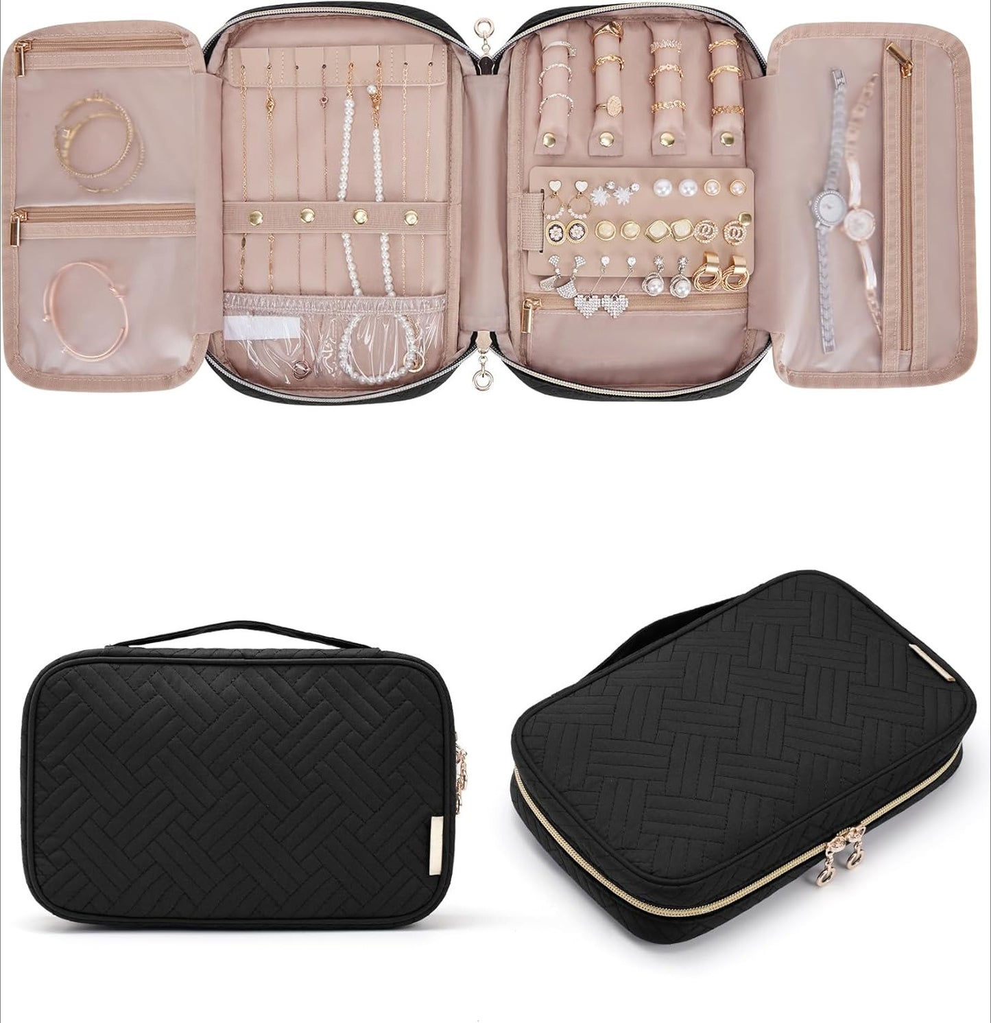 Jewelry Organizer Bag Travel Jewelry Storage Cases for Necklace, Earrings, Rings, Bracelet, Black