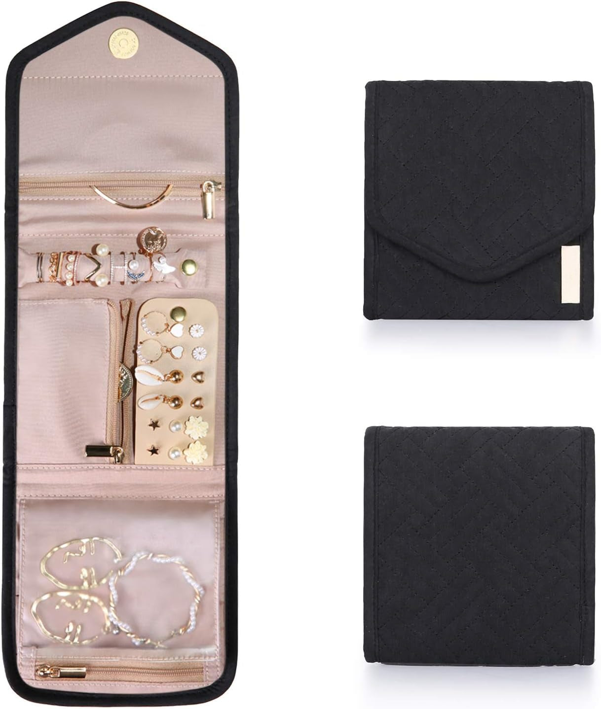 Travel Jewelry Organizer Case Foldable Small Jewelry Roll for Journey Rings, Necklaces, Earrings, Bracelets,Mini