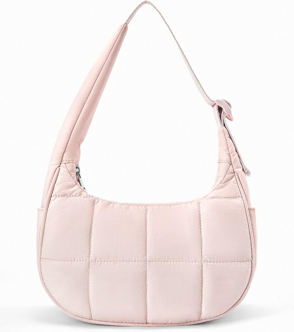 Crescent Shoulder Bag for Women, Nylon Quilted Shoulder Purses, Puffy Handbags with Adjustable Strap