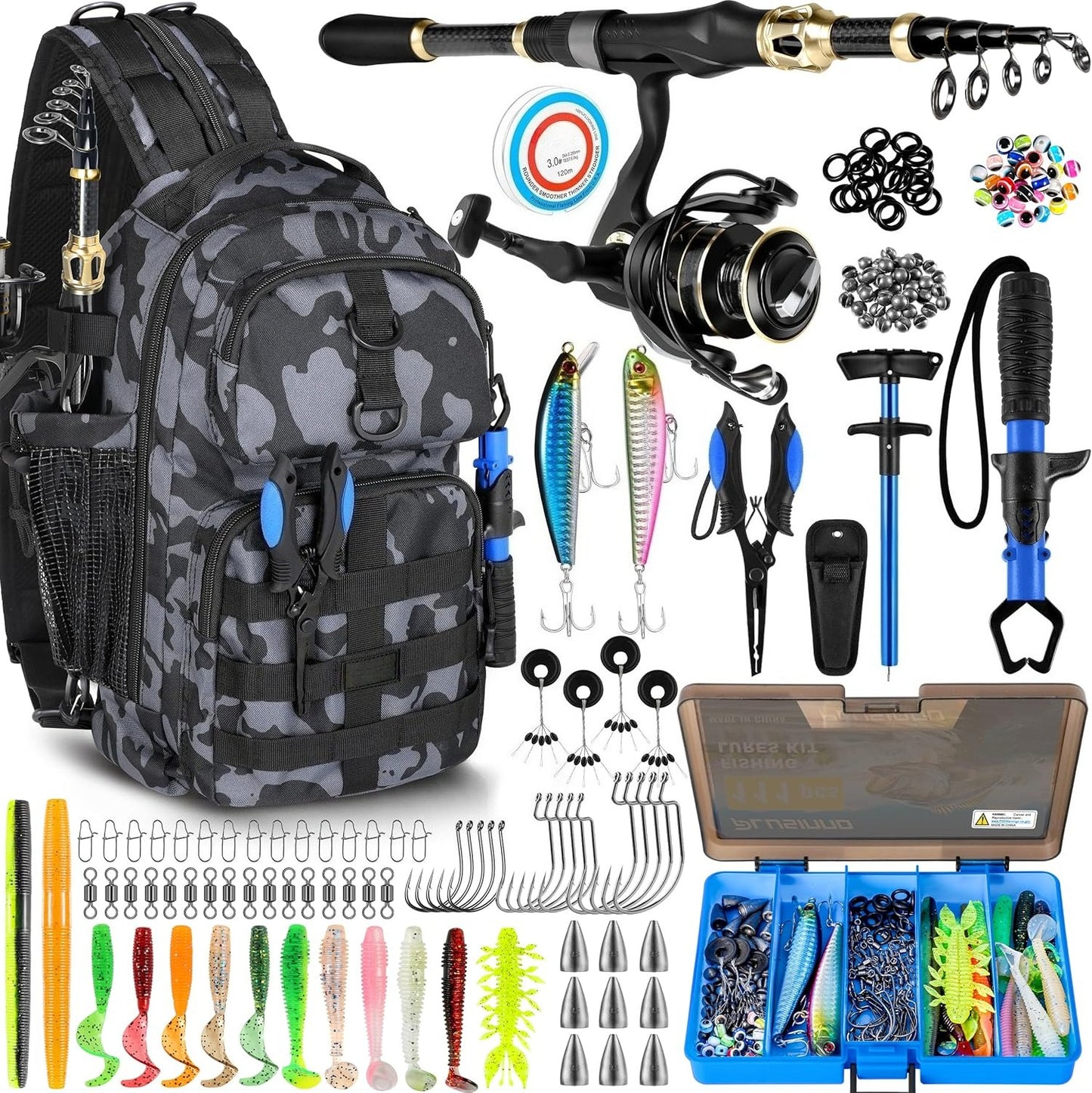 Fishing Backpack with Fishing Rod and Reel Combos Tackle Boxes