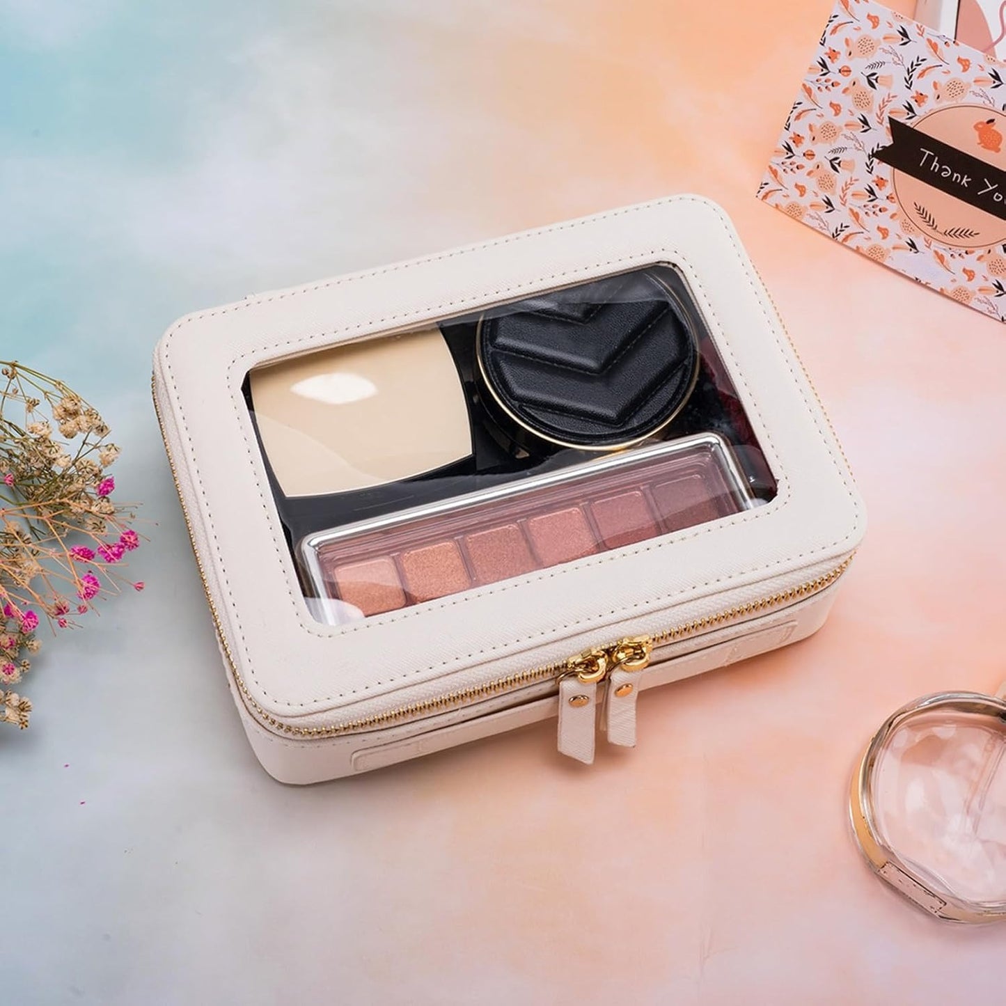 Clear Makeup Bag Organizer, Travel Toiletry Bag Cosmetic Case for Women, Portable Make Up Skincare Pouch Bag