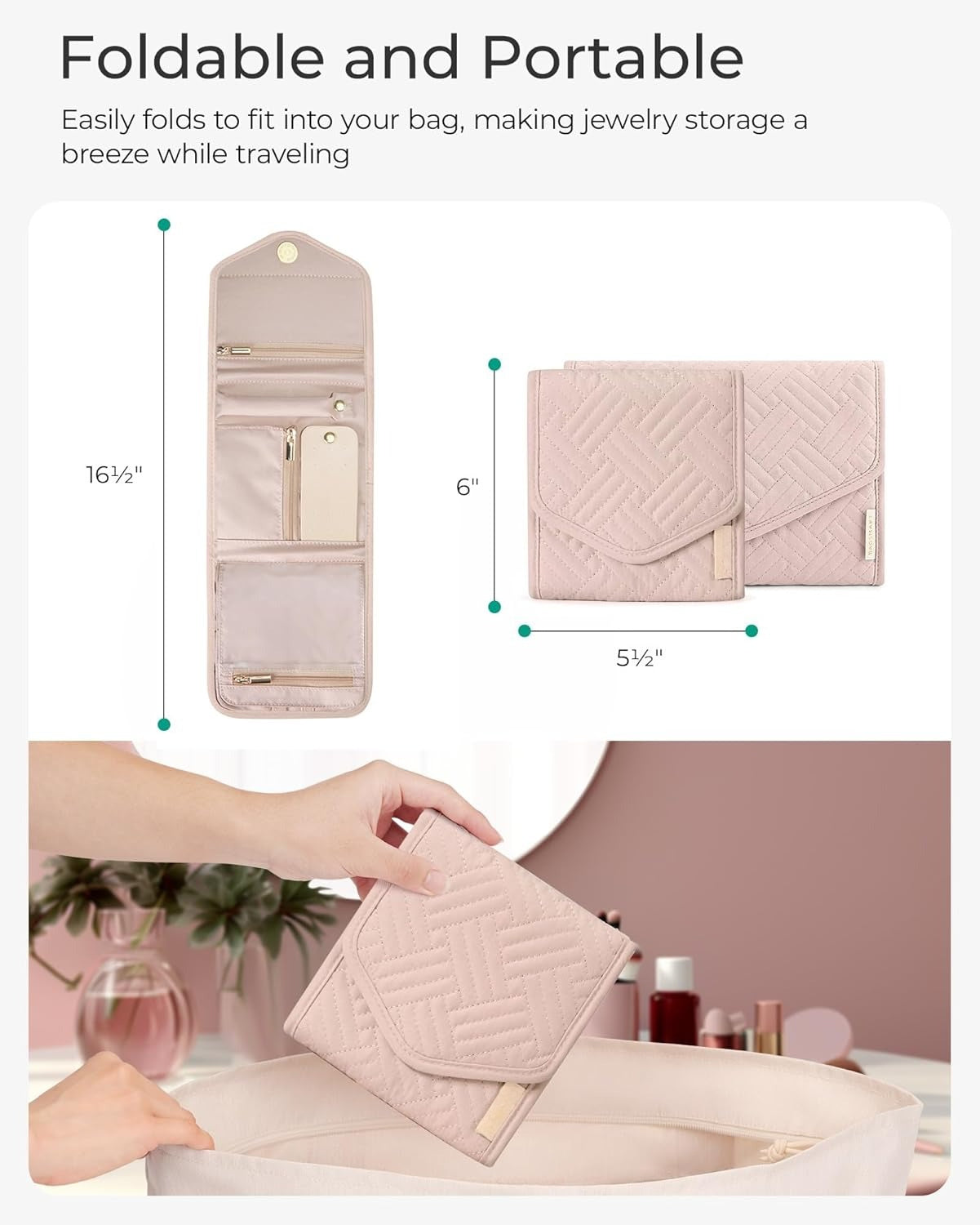 Travel Jewelry Organizer Case Foldable Small Jewelry Roll for Journey Rings, Necklaces, Earrings, Bracelets,Mini