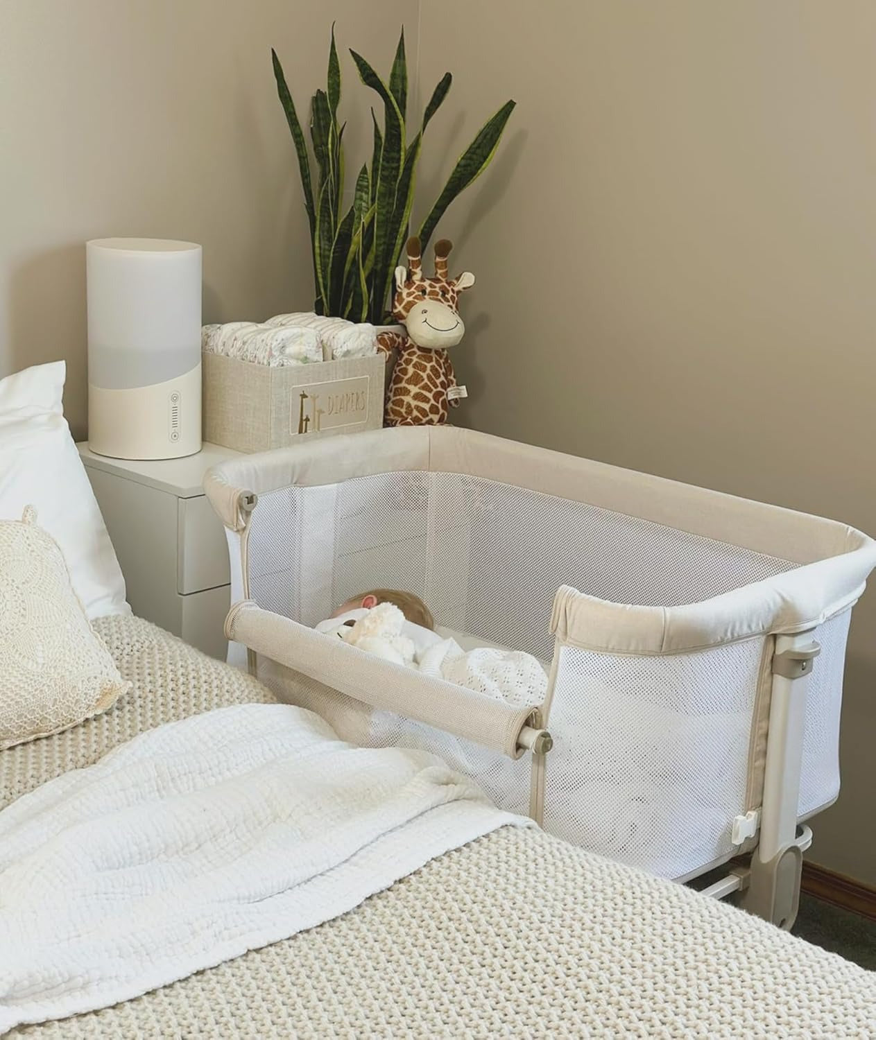 Bassinets Bedside Sleeper - All Mesh Bedside Bassinet with Wheels, Beige