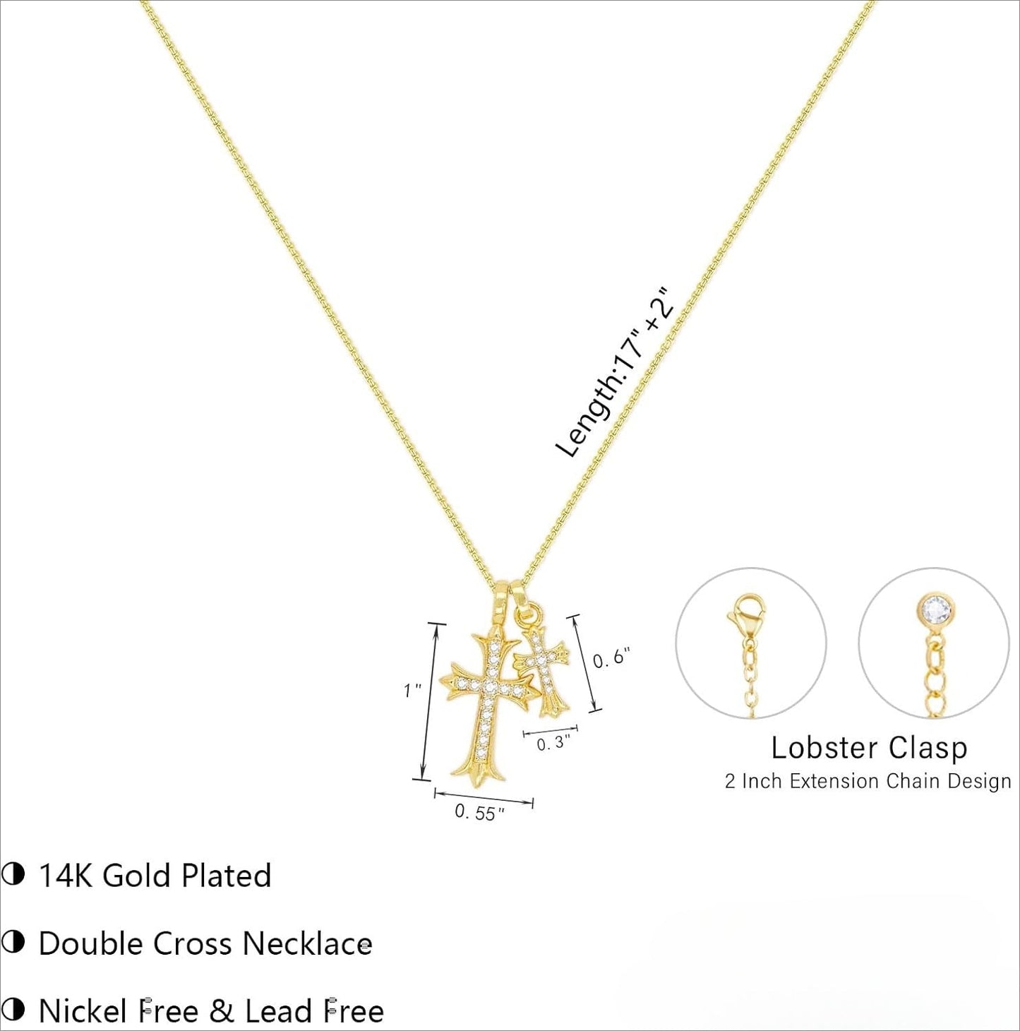 Cross Necklace - 18K Gold/Silver Plated With Cubic Zirconia, Simple Layered Design Dainty Religious Jewelry Gift For Women