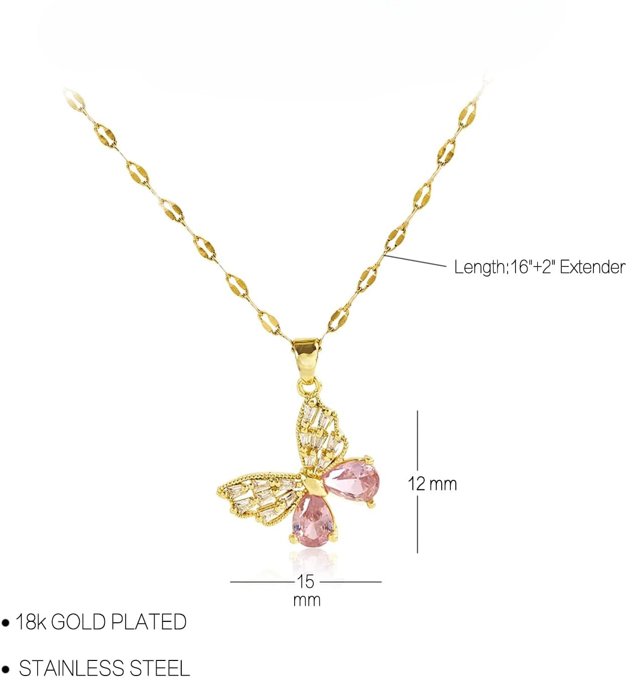Gold Butterfly Necklace for Women - Dainty Gold Pendant Necklaces Cubic Zirconia Necklace, Butterfly Jewelry Gifts for Women, Teen Girls