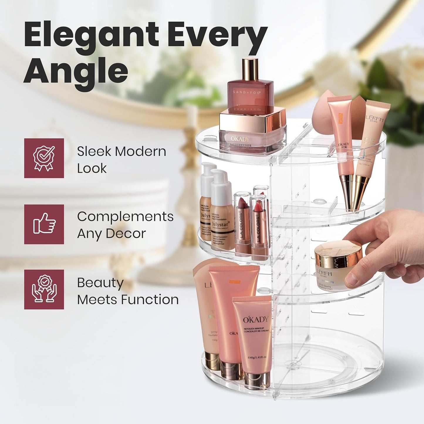 360 Rotating Makeup Organizer Countertop - Adjustable Shelf Height Countertop Storage