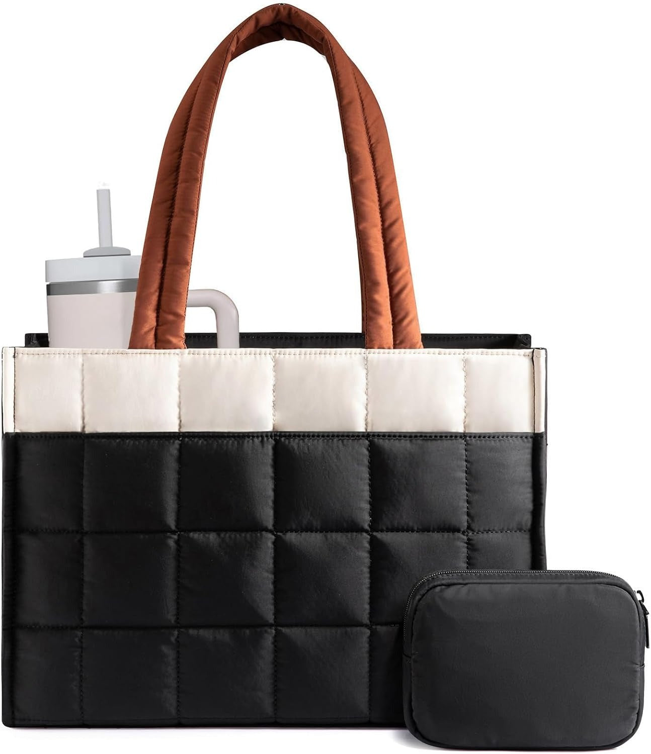 15.6 Inch Tote Bag for Women, Puffer Work Handbag Laptop Purse , Large Quilted Travel Tote
