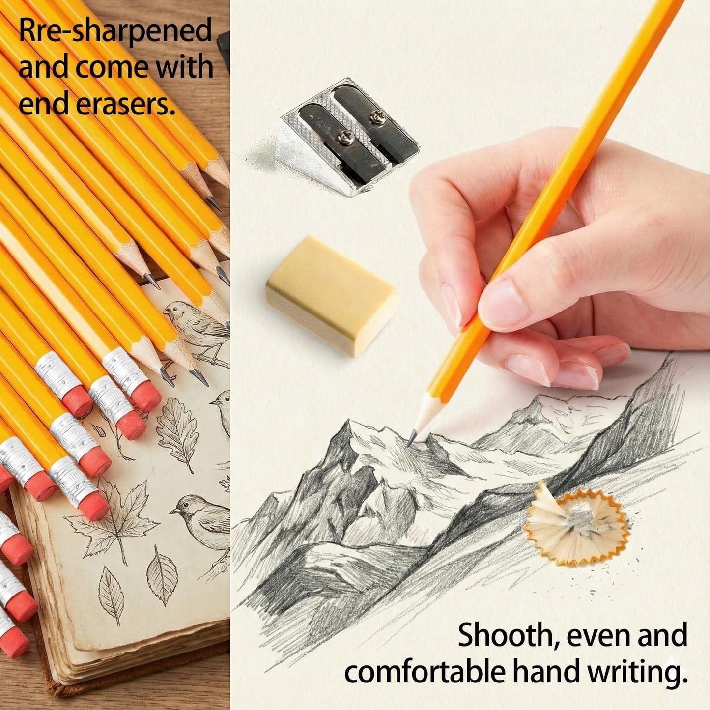 OMOMMD Wood-Cased #2 HB Pencils, 200 Pack Sharpened Yellow Pencils with Erasers, Bulk Pack Graphite Pencils for School and Teacher Supplies, Writing, Drawing and Sketching