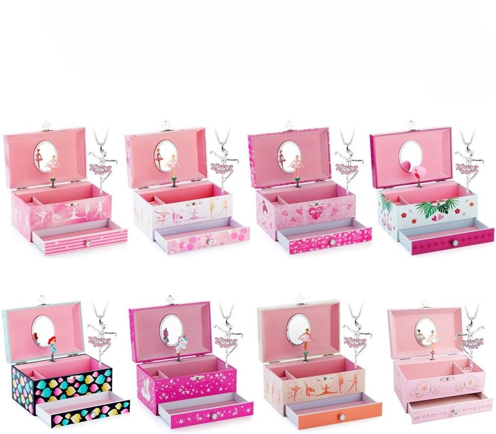 Kids Musical Jewelry Box for Girls with Drawer and Jewelry Set with Ballerina Theme