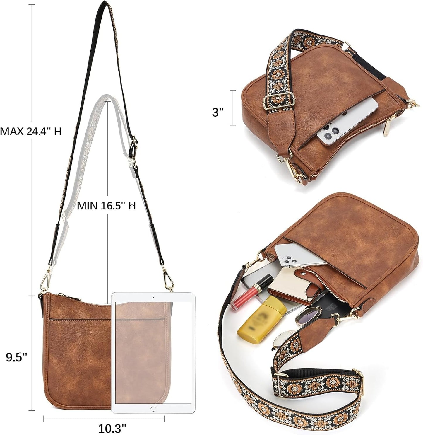 Crossbody Bags for Women Trendy Vegan Leather Hobo Purses Shoulder Handbags With Wide Shoulder Strap
