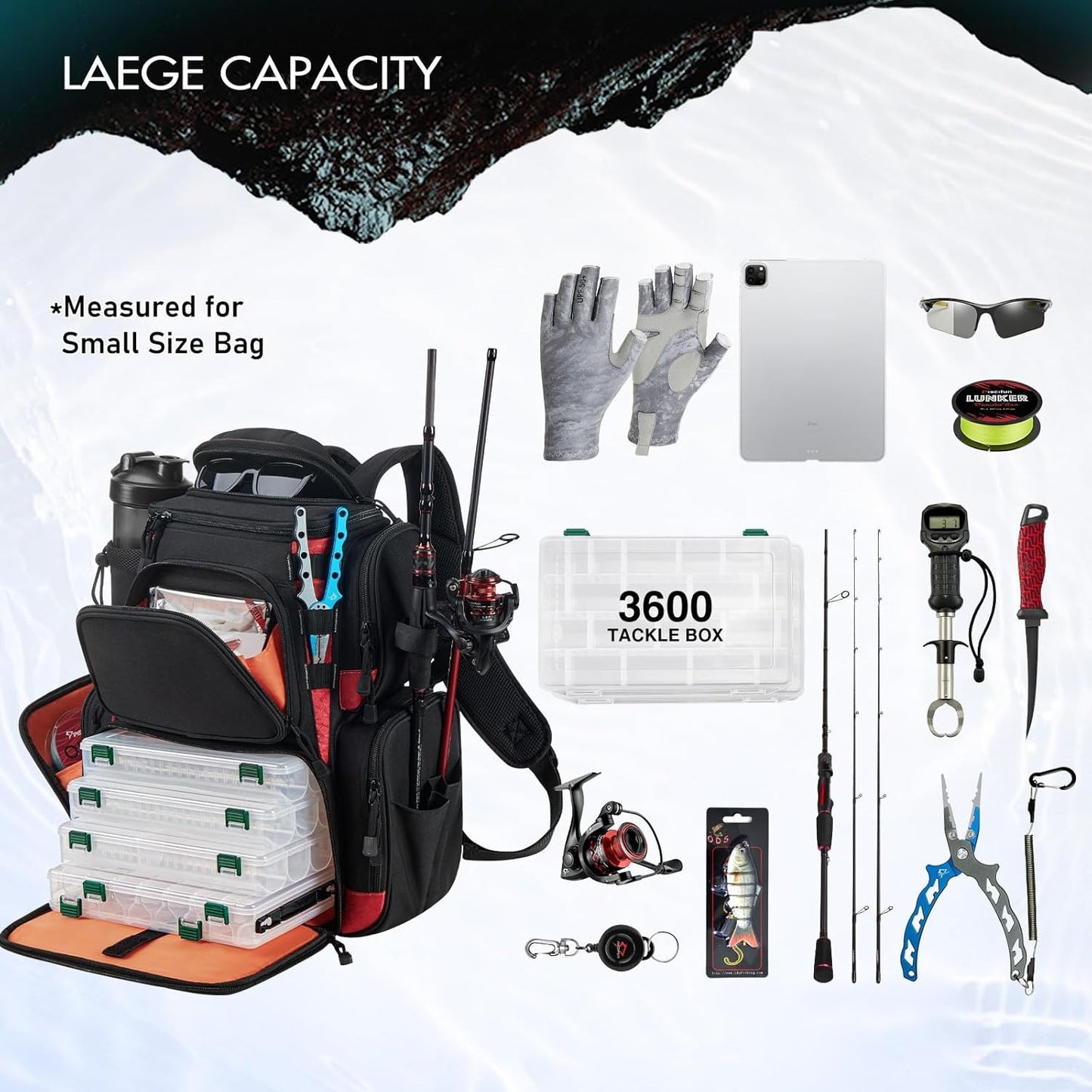 with 2 Rod Holders & 4 Tackle Boxes, Large Tackle Storage Bag With Rain Cover for Fishing Gear