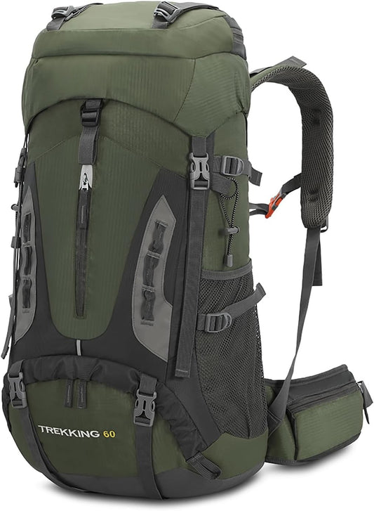 60L Hiking Camping Backpack with Rain Cover, Waterproof Large Capacity Outdoor Sport Travel Daypack