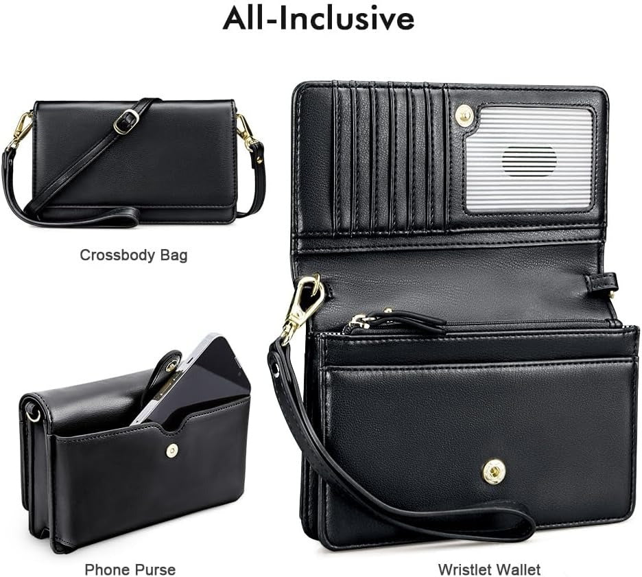 Crossbody Bag for Women with Credit Card Slots Lightweight Leather Wristlet Wallet