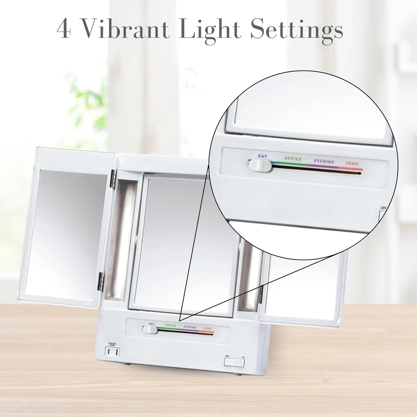 Tri-Fold Two-Sided Makeup Mirror with Lights - Vanity Mirror with 5X-1X Magnification &amp