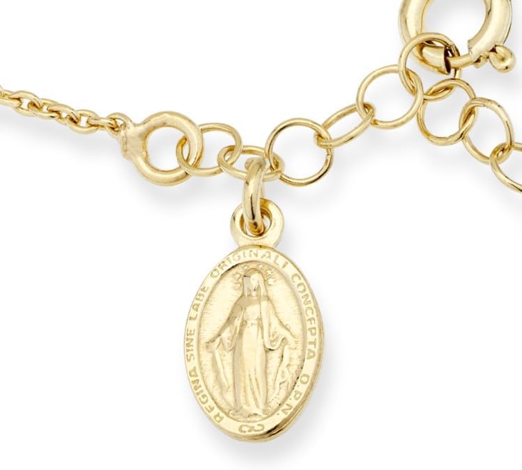 14K Gold Over Sterling Silver Italian Rosary Cross Bead Charm Link Chain Bracelet for Women, Adjustable, 925 Made in Italy