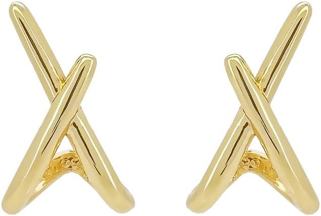 14K Gold Plated Triple Huggie Illusion Stud Earrings | Double Huggie Hoop Earrings for One Hole | Gold Hoop Earrings for Women