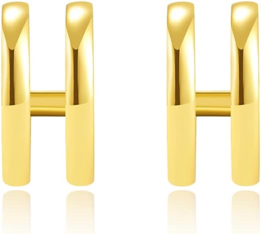 14K Gold Plated Triple Huggie Illusion Stud Earrings | Double Huggie Hoop Earrings for One Hole | Gold Hoop Earrings for Women