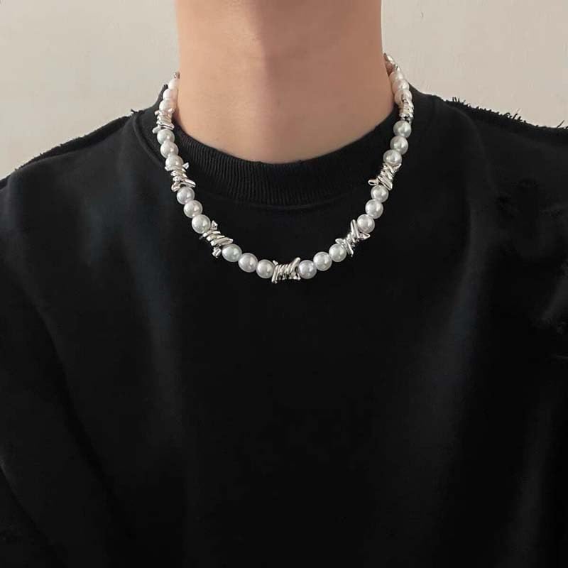 Adjustable Barbed Wire Necklace - Black Pearl Punk Gothic Chain for Men & Women