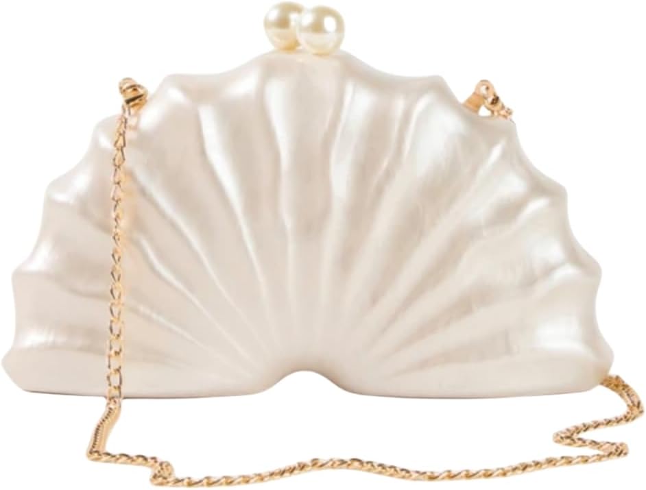 Women Acrylic Shell Shaped Clutch Luxury Marble Acrylic Evening Handbag Unique Chain Shoulder Bag Wedding