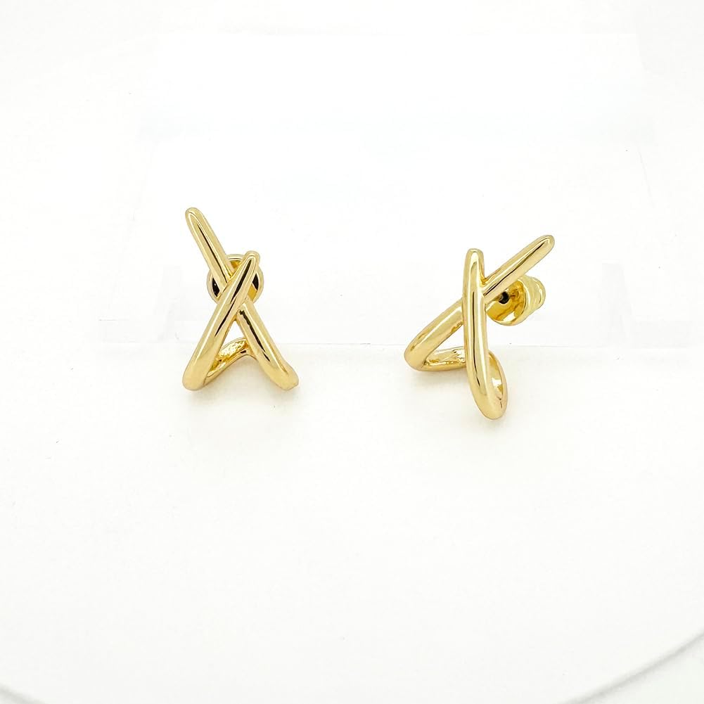 14K Gold Plated Triple Huggie Illusion Stud Earrings | Double Huggie Hoop Earrings for One Hole | Gold Hoop Earrings for Women