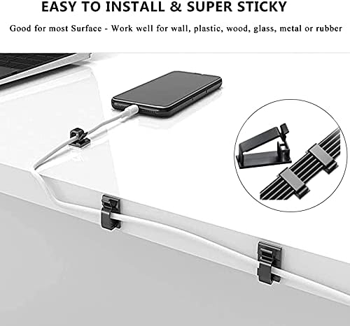 OMOMMD  Cord Management Organizer Kit 4 Cable Sleeve split with 41Self Adhesive Cable Clips Holder, 10pcs and 2 Roll Self Adhesive tie and 100 Fastening Cable Ties for TV Office Car Desk Home