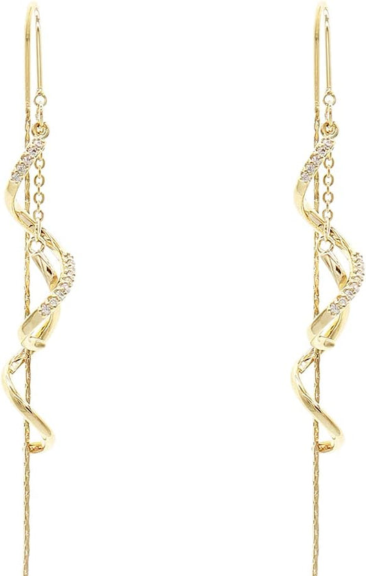 Sonateomber Gold Long Chain Threader Earrings for Women - Fashion Statement Drop Dangle Thread Earrings Jewelry Gift