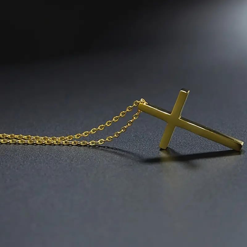 Two-Tone Cross Necklace, 14K Gold & Silver Plated Minimalist Dainty Chain, Religious Gift & Everyday Jewelry for Women