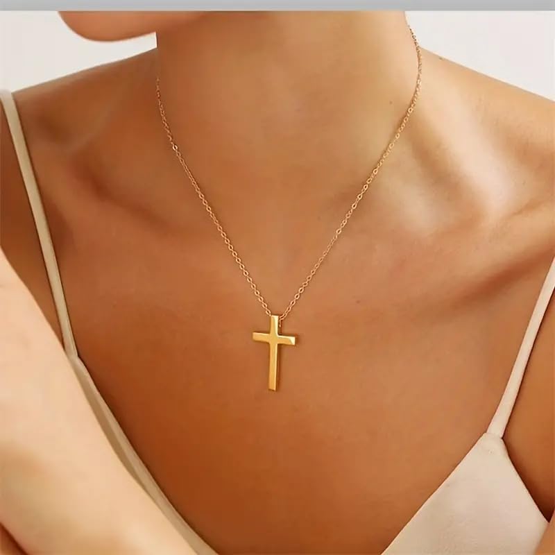 Two-Tone Cross Necklace, 14K Gold & Silver Plated Minimalist Dainty Chain, Religious Gift & Everyday Jewelry for Women