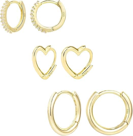 3 Pairs Small Huggie Hoop Earrings Set 14K Gold Hypoallergenic Lightweight Huggie Hoops Earrings for Women Girls