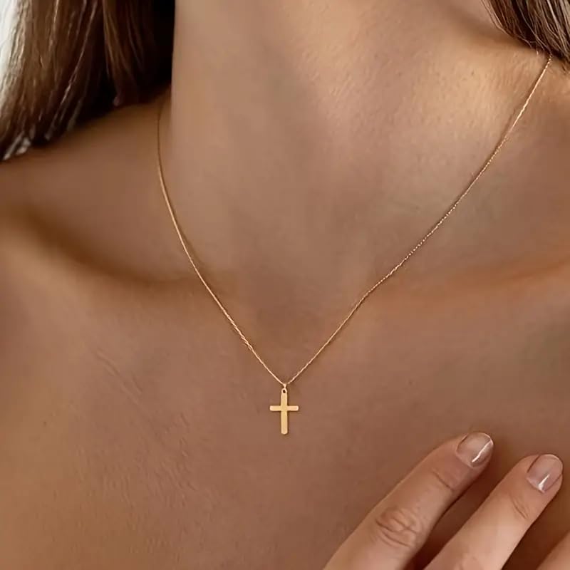 Two-Tone Cross Necklace, 14K Gold & Silver Plated Minimalist Dainty Chain, Religious Gift & Everyday Jewelry for Women