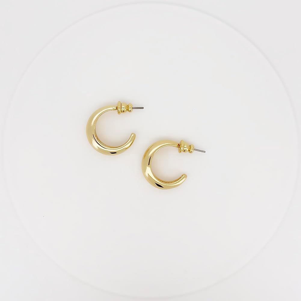 14K Gold Plated Triple Huggie Illusion Stud Earrings | Double Huggie Hoop Earrings for One Hole | Gold Hoop Earrings for Women