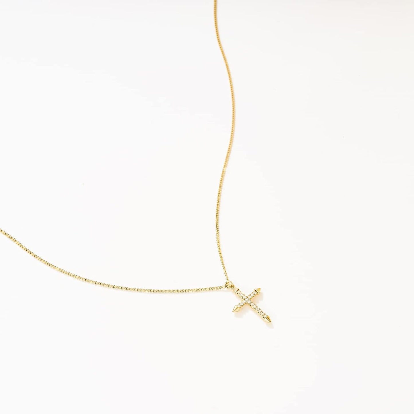 Cross Necklace 14K Plated Dainty Chain, Minimalist Faith Pendant Religious Prayer Jewelry Gift