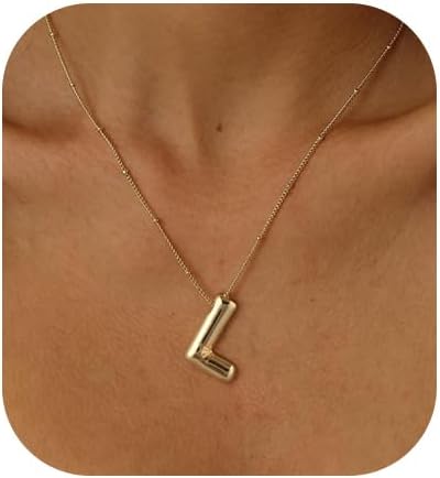 Bubble Gold Letter Necklace, 14k Gold Plated Balloon Initial Pendant, Dainty Chunky Custom Name Necklace for Women