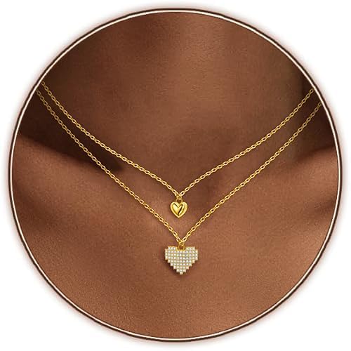 14K Gold & Platinum Plated Double Layer Pendant Necklace, Fashionable Layered Jewelry for Women