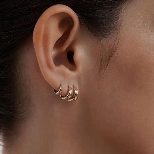 Gold Hoop Earrings Set for Women Trendy, 14K Gold Plated Lightweight Small Gold/Silver Hoop Earrings for Women Chunky Open