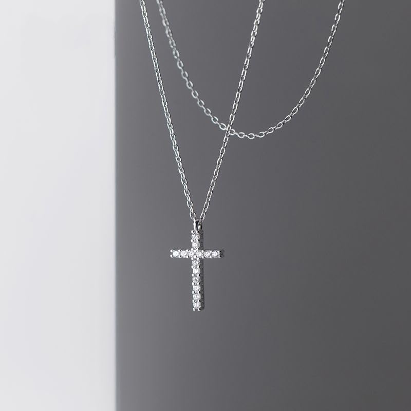 Two-Tone Cross Necklace, 14K Gold & Silver Plated Minimalist Dainty Chain, Religious Gift & Everyday Jewelry for Women