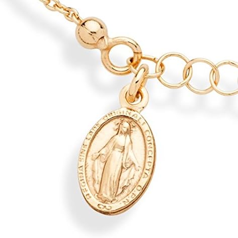 14K Gold Over Sterling Silver Italian Rosary Cross Bead Charm Link Chain Bracelet for Women, Adjustable, 925 Made in Italy