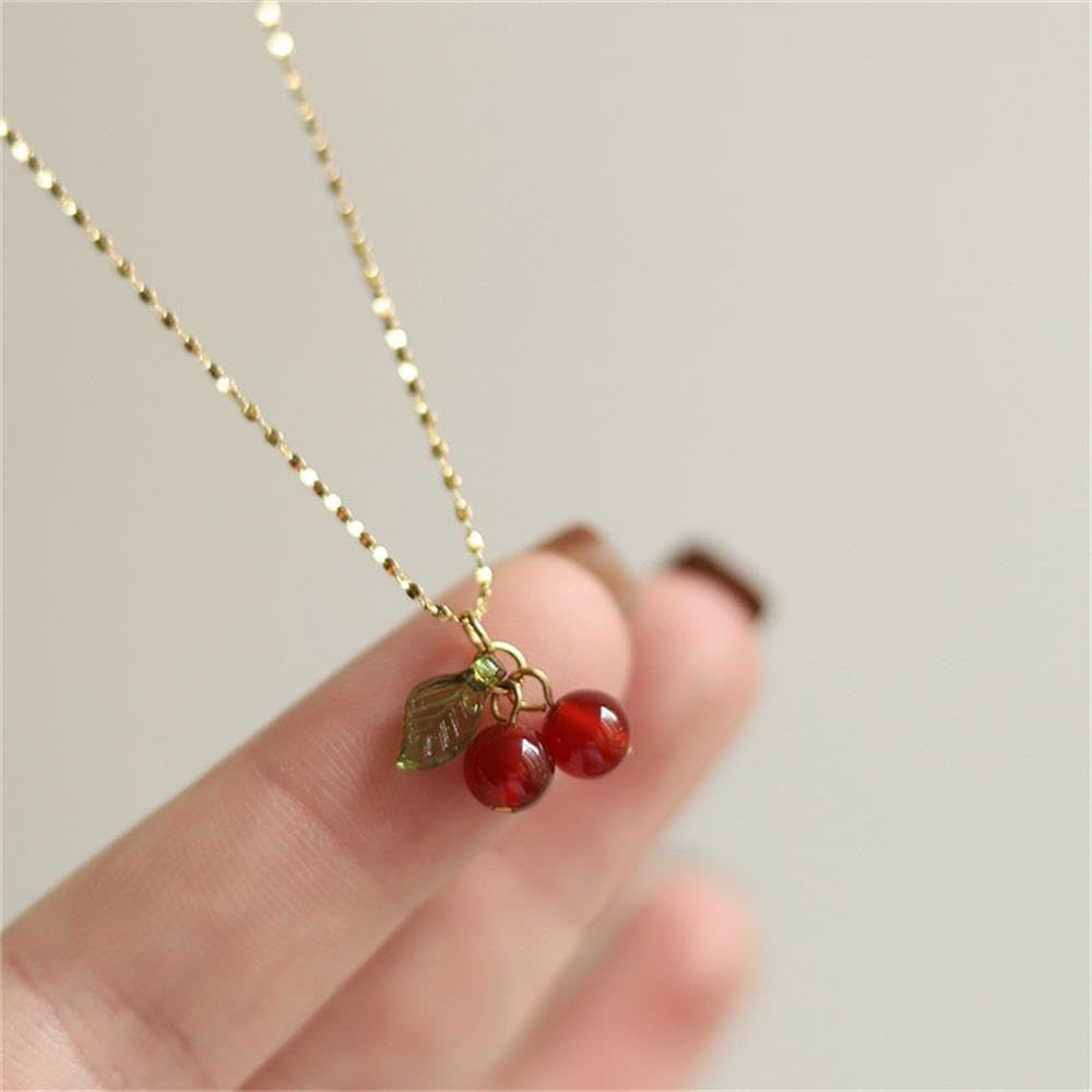 Cute Cherry Pendant Necklaces Faux Pearl Cherry Charms Necklace Kawaii Cherry Fruit Gold Chain Necklaces Fruits Cute Choker for Women Girls