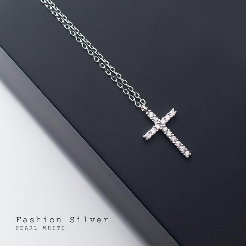 Two-Tone Cross Necklace, 14K Gold & Silver Plated Minimalist Dainty Chain, Religious Gift & Everyday Jewelry for Women