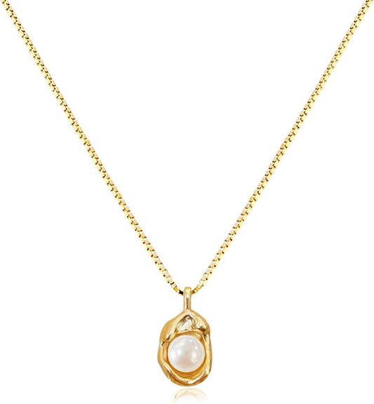 14K Gold Freshwater Pearl Necklace - 6mm Cultured Pearl Pendant