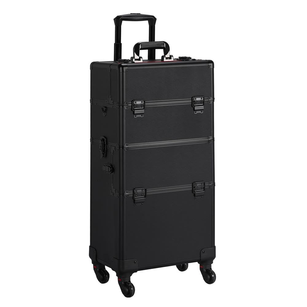 4 in 1 Professional Makeup  Case Aluminum Cosmetic Case Rolling Makeup Case Extra Large Trolley