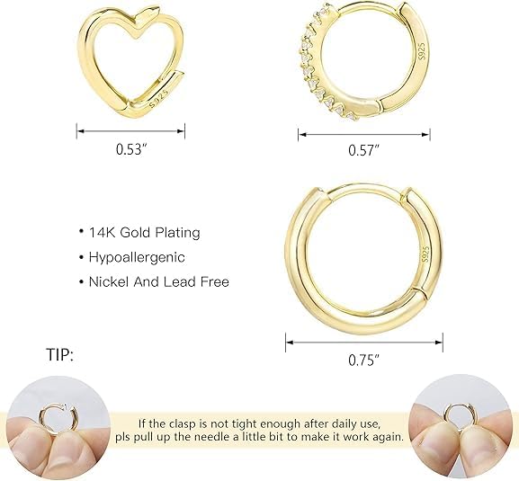3 Pairs Small Huggie Hoop Earrings Set 14K Gold Hypoallergenic Lightweight Huggie Hoops Earrings for Women Girls
