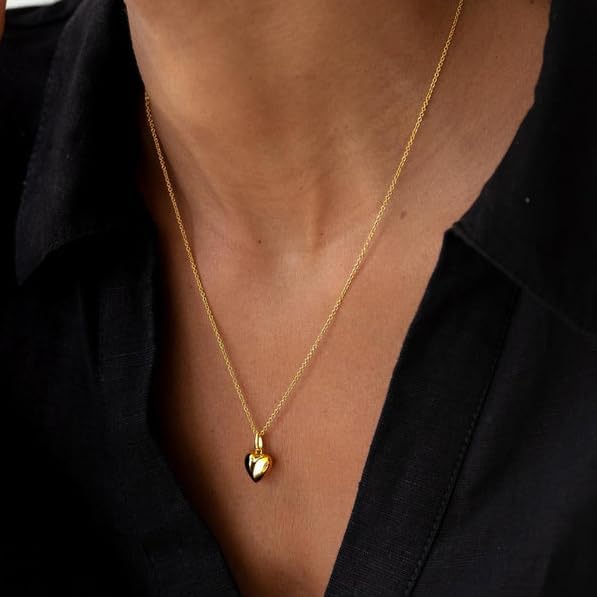 Dainty 14K Gold Plated Heart Choker: Simple Small Pendant Necklace for Women, Trendy Luxury Gift