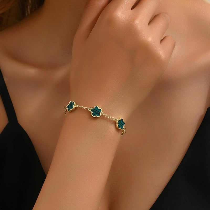 Four Leaf Clover Bracelet for Women 18K Gold Plated Stainless Steel Lucky 4 Leaf Gold Link Bracelet Jewelry Gift for Women