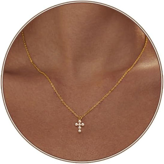 Cross Necklace - 18K Gold/Silver Plated With Cubic Zirconia, Simple Layered Design Dainty Religious Jewelry Gift For Women