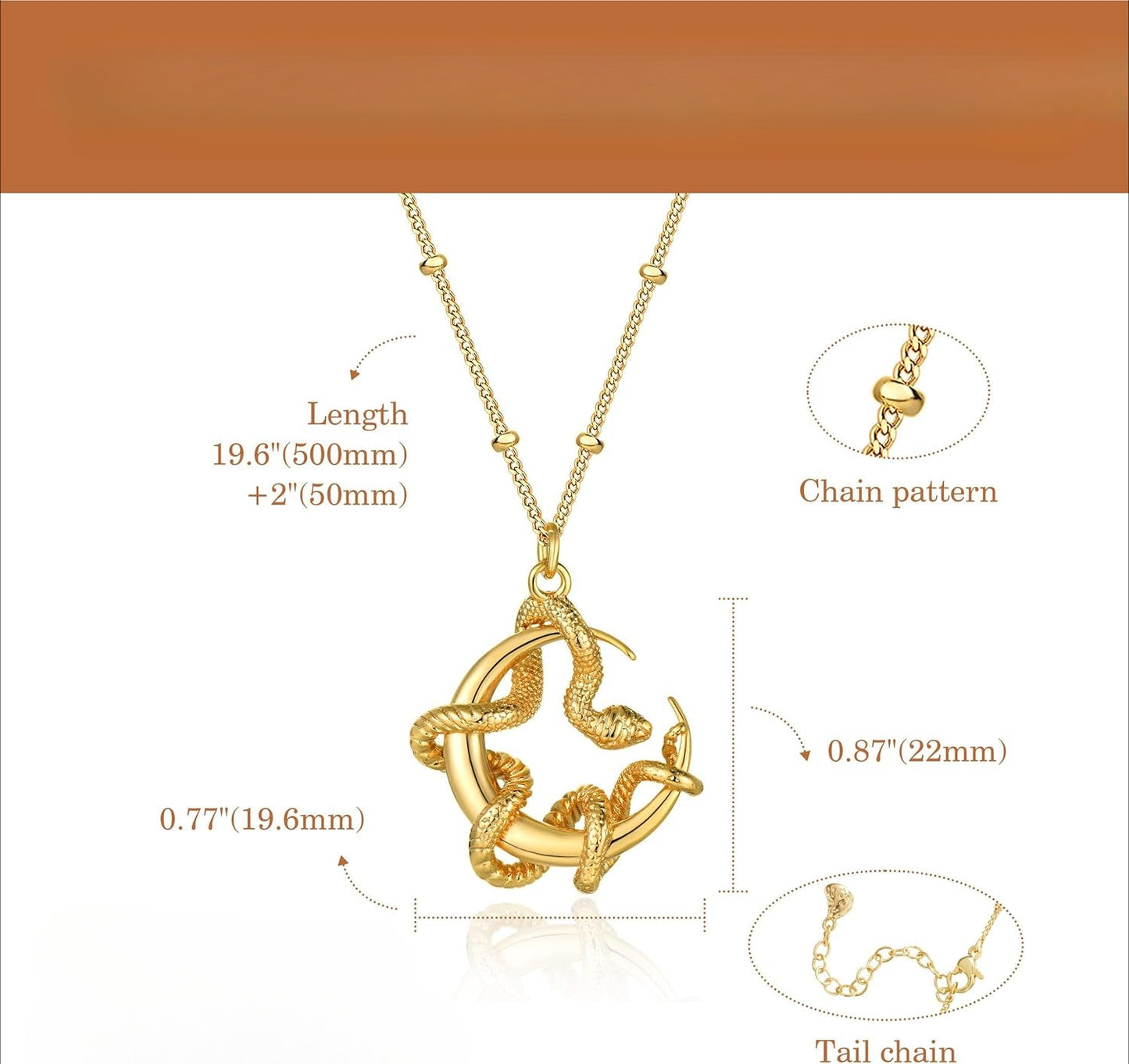 14K Gold Plated Snake Pendant Necklace for Women - Dainty Animal Charm Jewelry