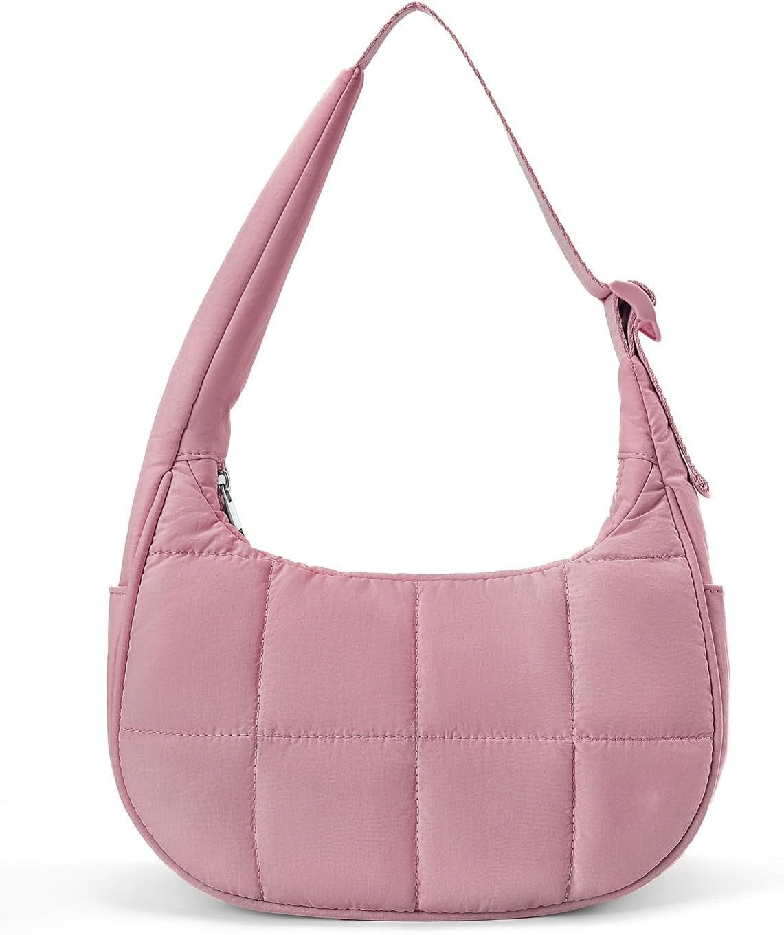 Crescent Shoulder Bag for Women, Nylon Quilted Shoulder Purses, Puffy Handbags with Adjustable Strap