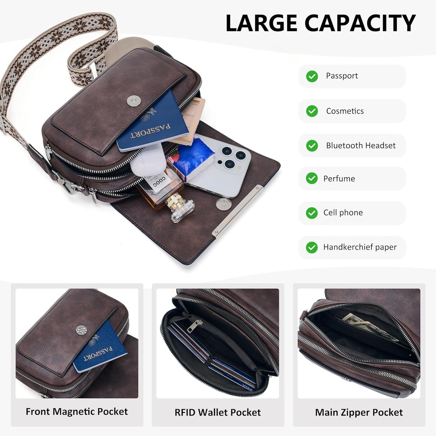 Crossbody Bags for Women Small Crossbody Wallet Purses with Card Slots Leather Shoulder Handbags